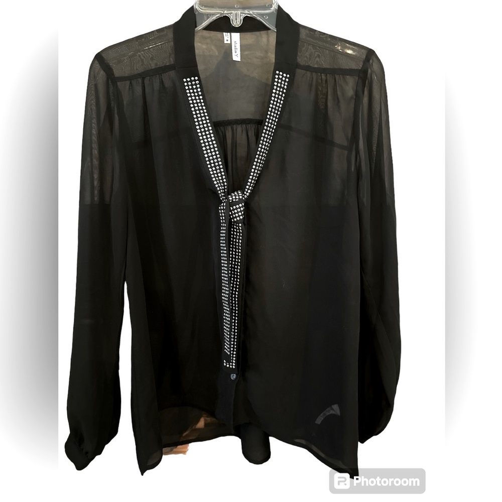 Maurices’s Studio Y sheer button down top with metallic tie detail. NWOT size M.
